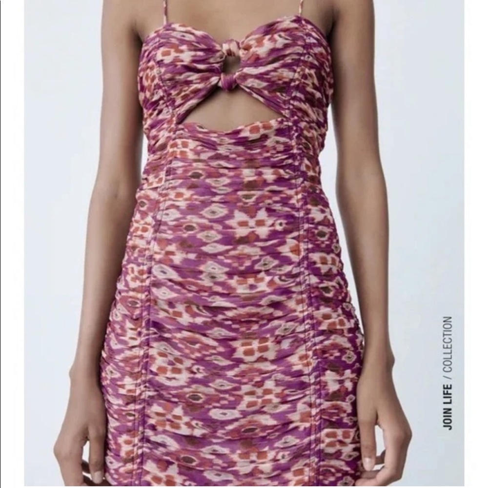 Zara Purple Floral Cut Out Mini Dress